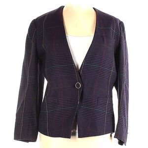 Kasper ASL Blazer Womens 10P Academia Plaid Lined Wool Career Chic Prep Regal